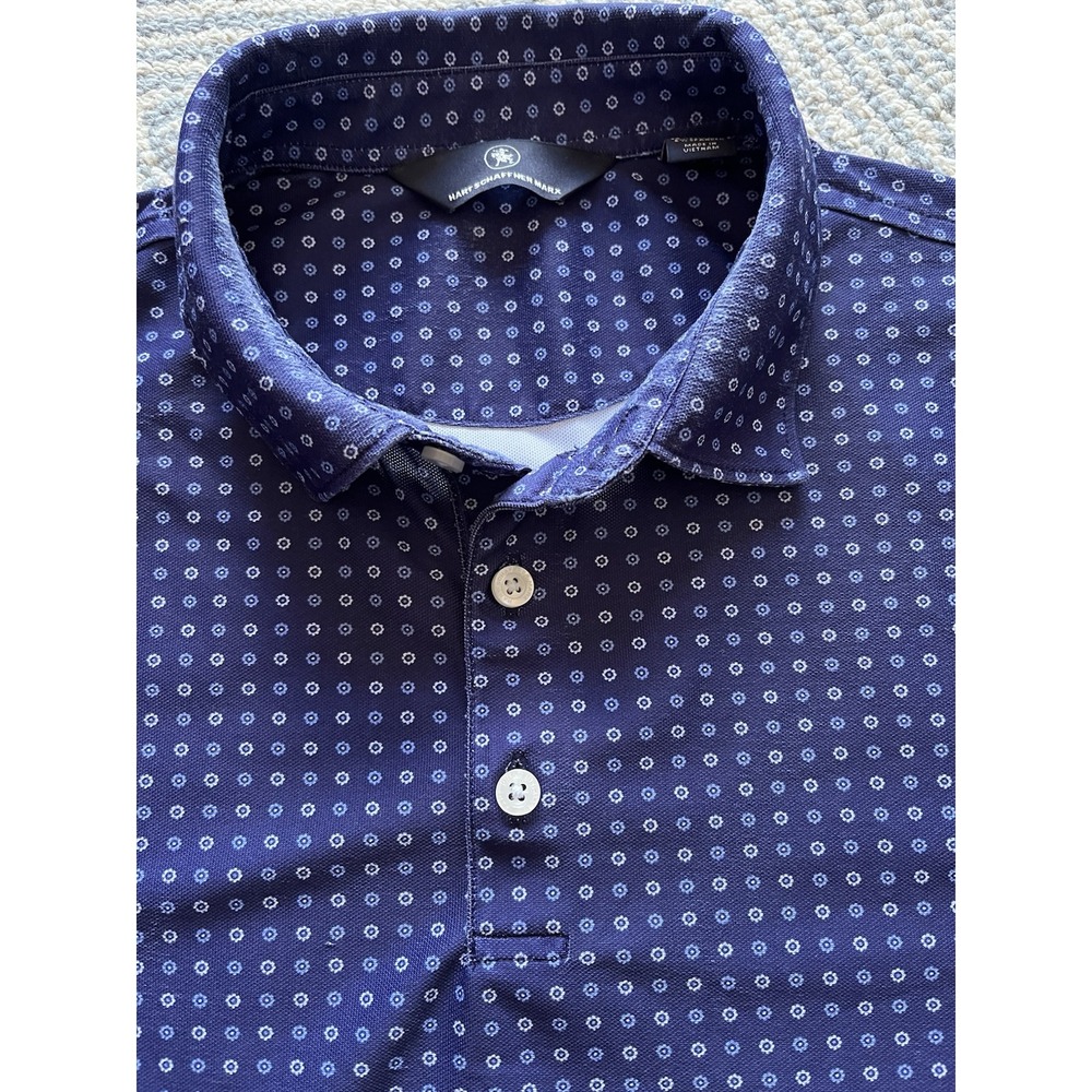 Hart Schaffner Marx Poly/Spandex Polo Shirt - Blue w/ Circle Design - Large - Picture 2 of 4